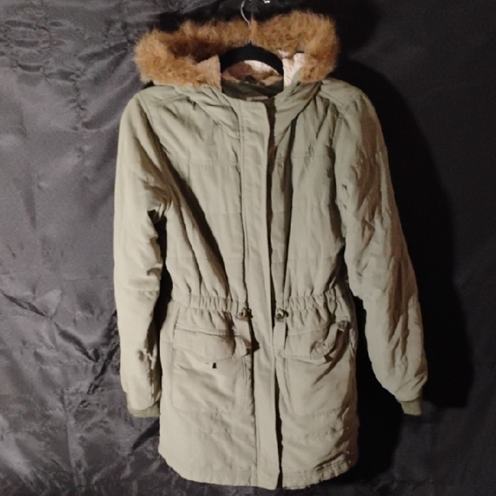 Old Navy Sage Utility Jacket with Faux Fur Trim